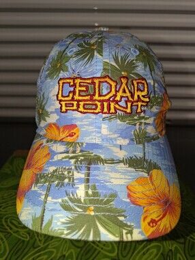 Cedar Point Hibiscus Hawaiian Floral Palms Surfer Embroidered Strapback Hat Cap
